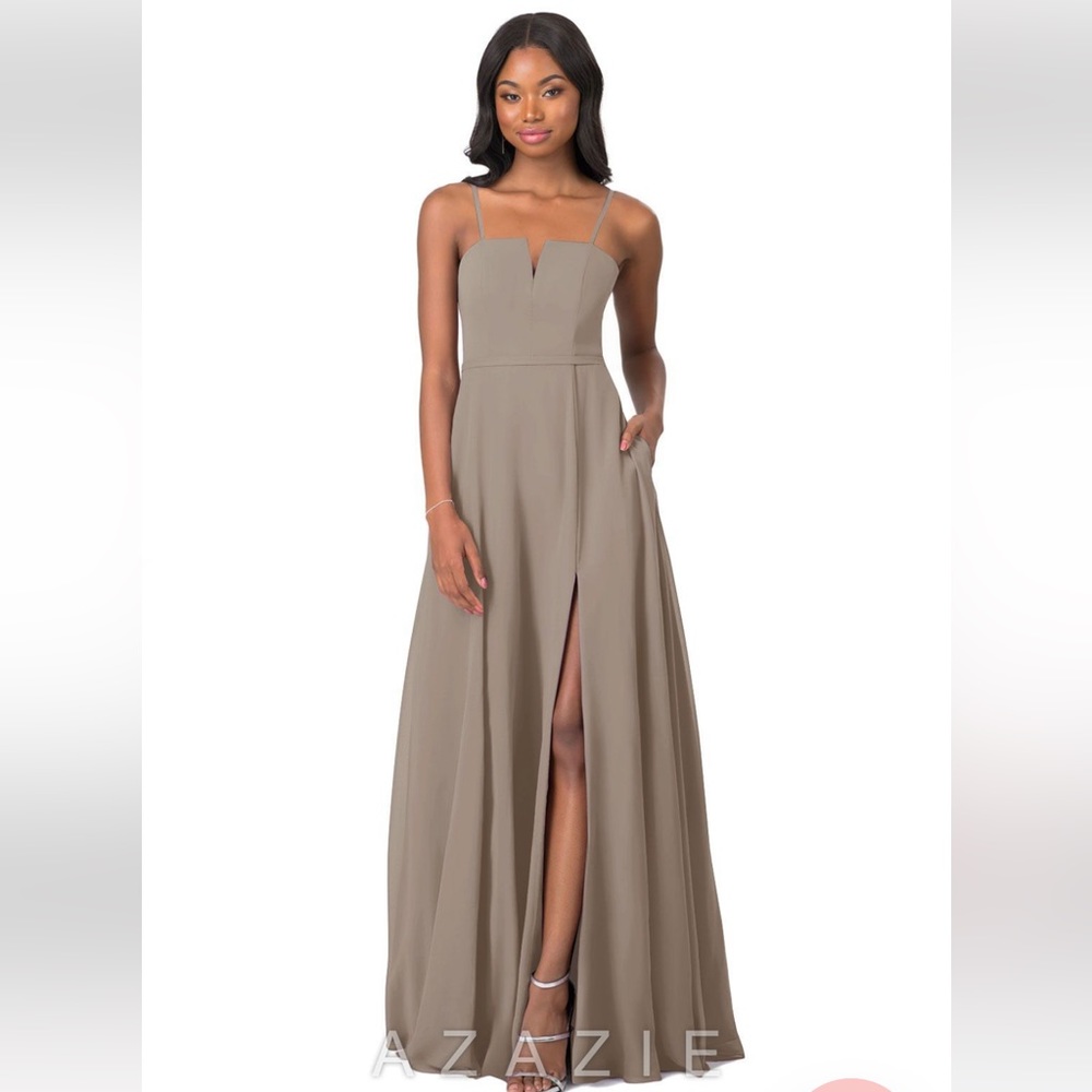 Azazie Janneth Bridesmaids Dress Taupe Size 4